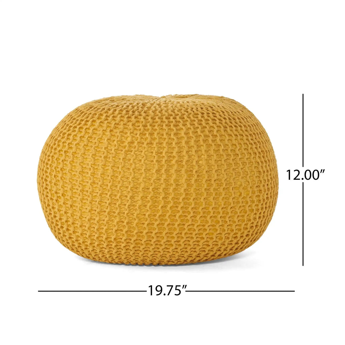 Knitted Cotton Round Pouf Ottoman with Soft Textured Cover - Dark Gray, Yellow, Blue