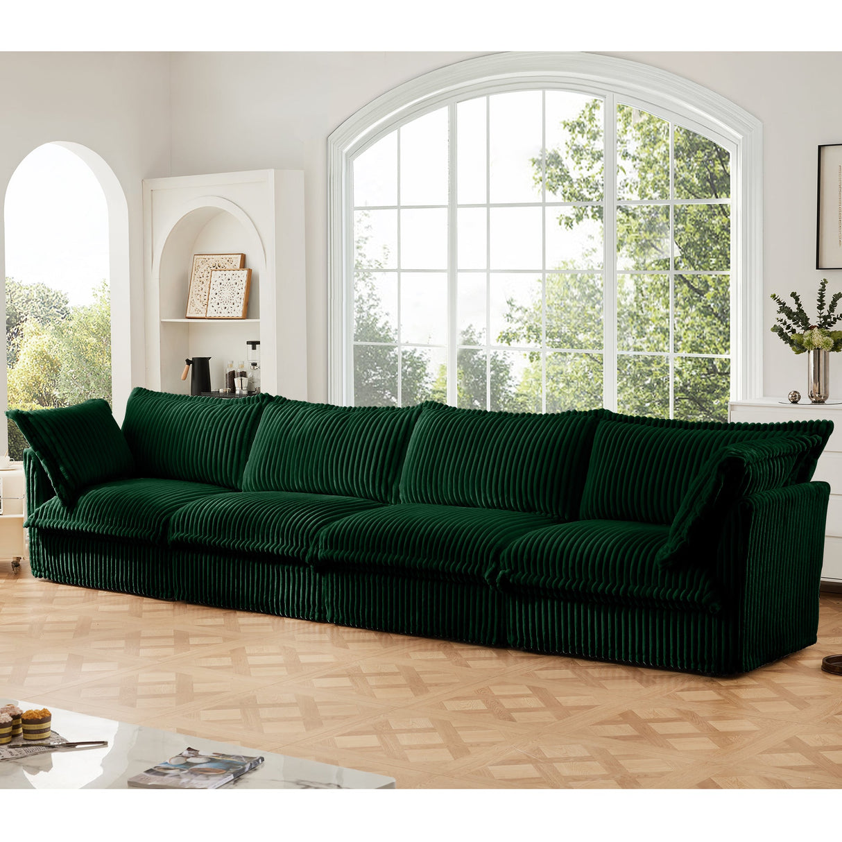Slipcovered Long Sofa - 4 Seater Living Room Couch