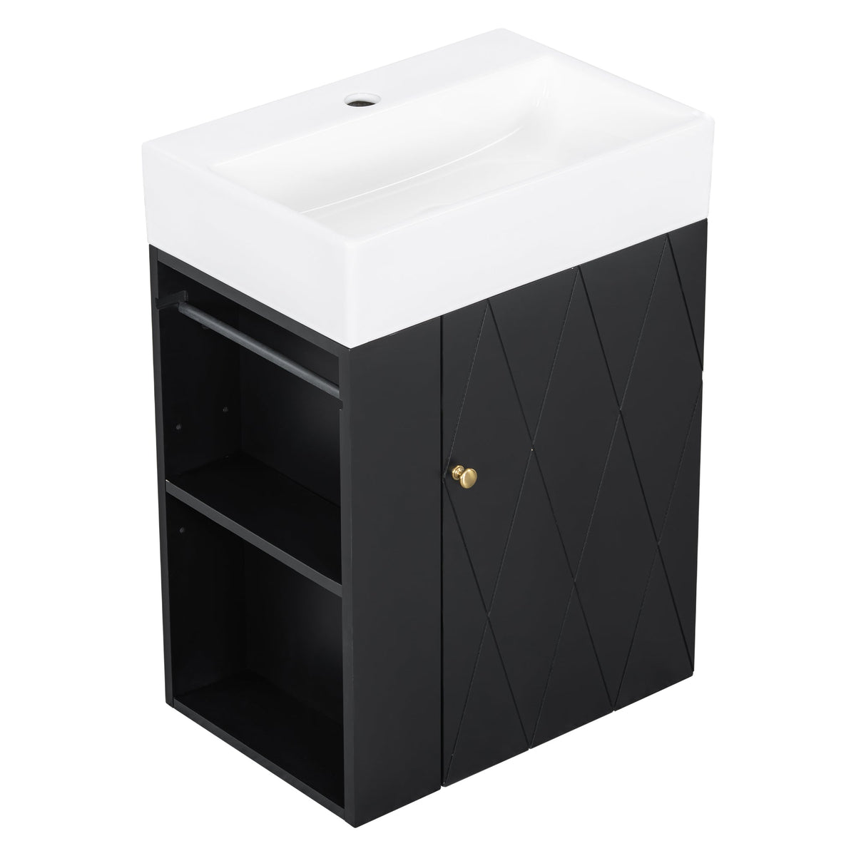 20 Inch Bathroom Vanity with Ceramic Sink, Diamond Pattern Door Design