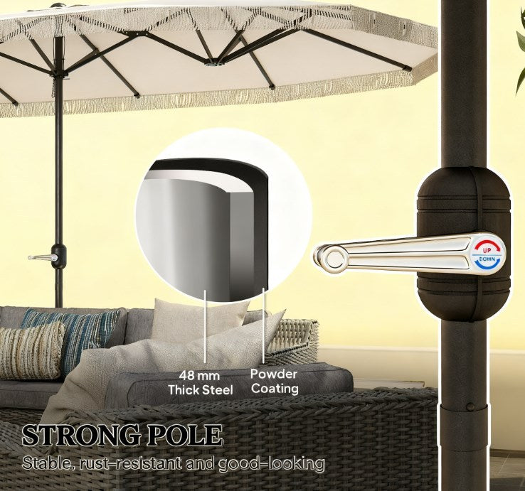 Extra Large Outdoor Umbrella with Fringe and Crank Handle