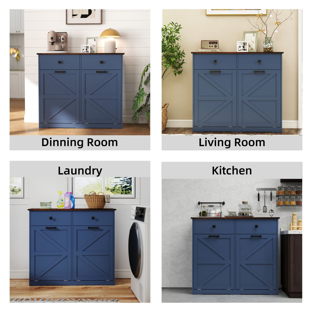 Double Tilt Out Trash Cabinet With Hideaway Drawer And Barn Door Style