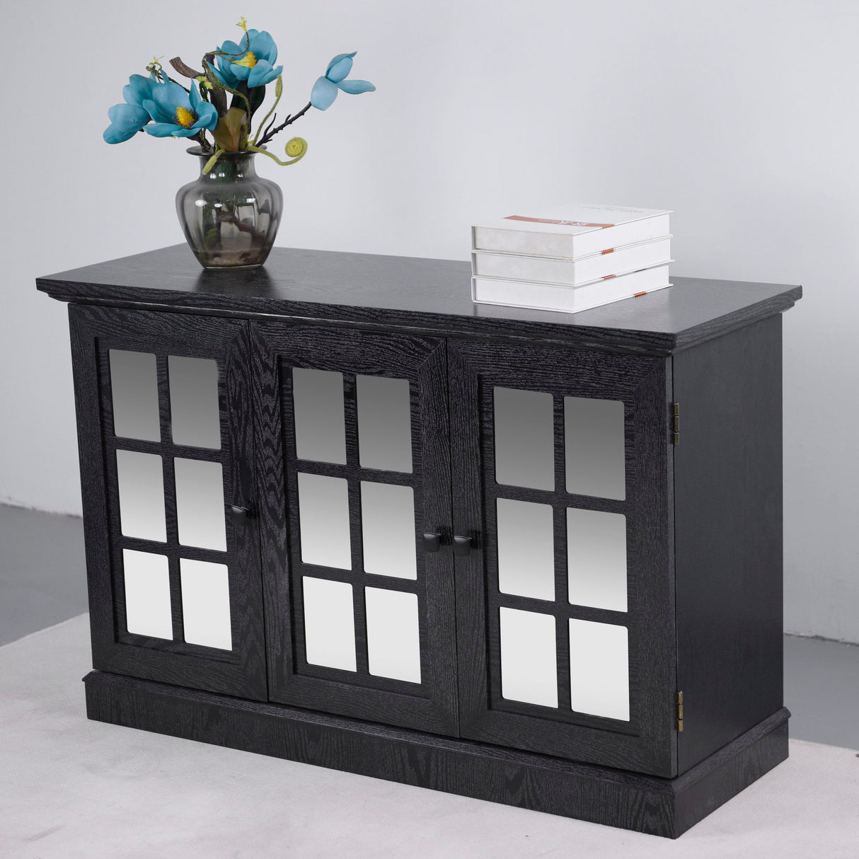 Storage Cabinet With 3 Mirrored Acrylic Doors, Adjustable Shelves