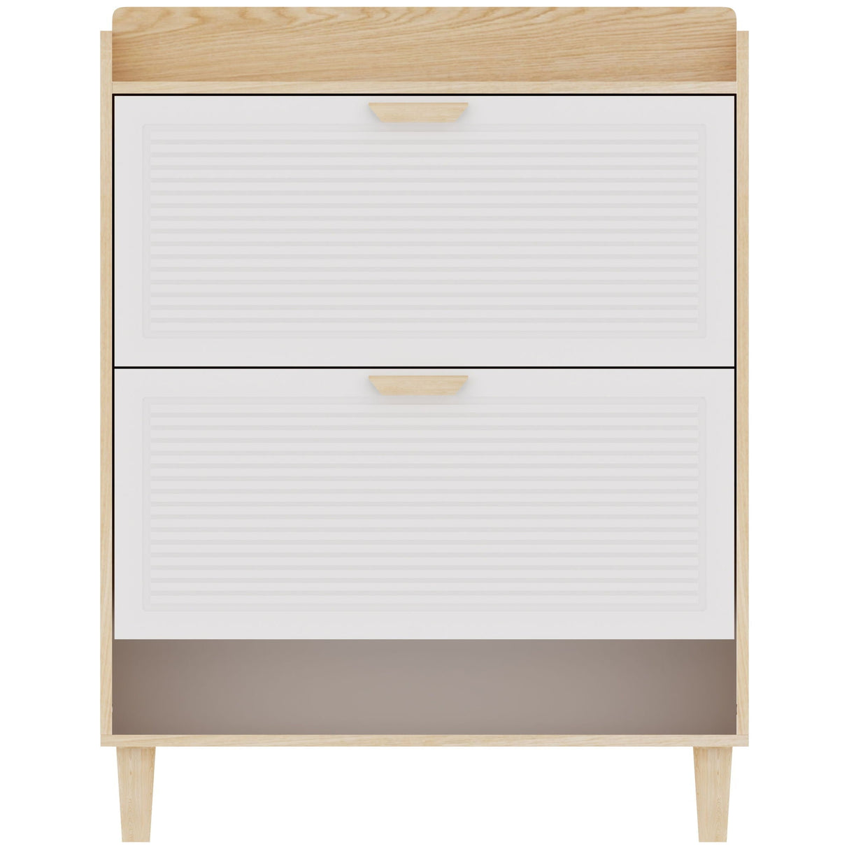 Shoe Storage Cabinet With 2 Flip Drawers, Compact Entryway Organizer - Natural / White