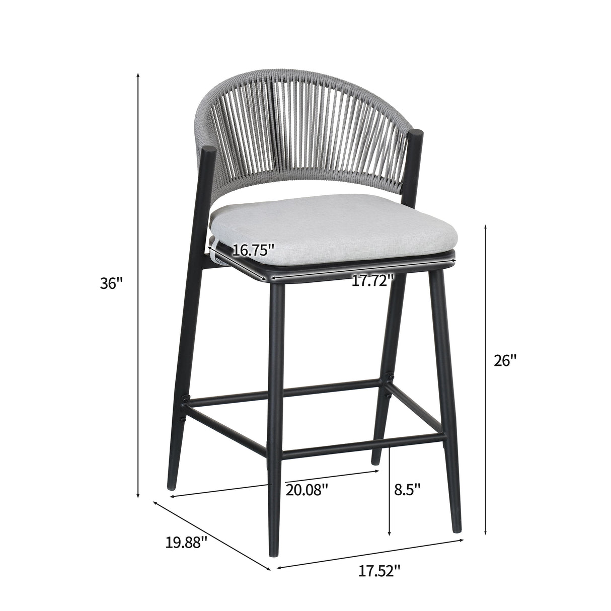 Outdoor 26' Counter Height Metal Frame Counter Stools with Scallop-shaped Backrest & Water-resistant Cushions, Set of