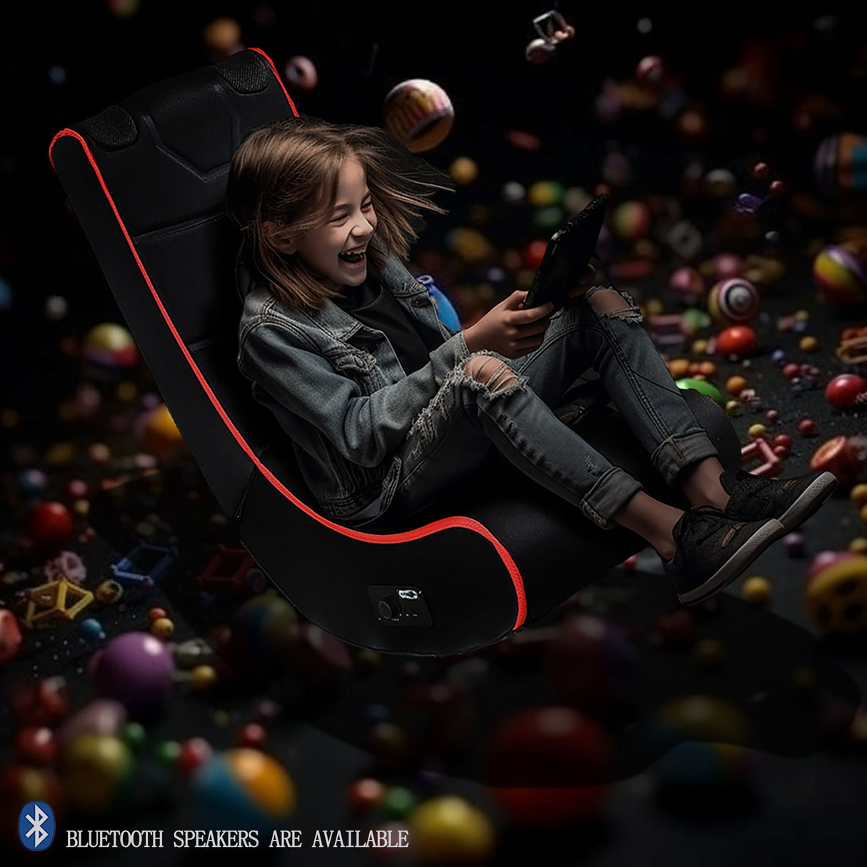 Foldable Gaming Chair With Onboard Speakers, Bluetooth Connection - Black / Red