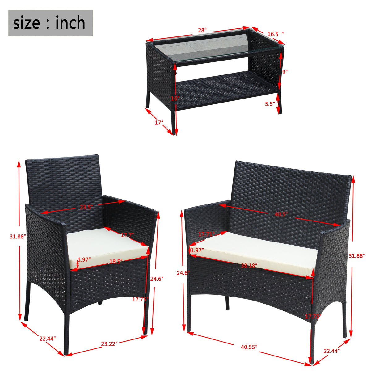 4 PC Rattan Patio Furniture Set Outdoor Cushioned Wicker Sofa