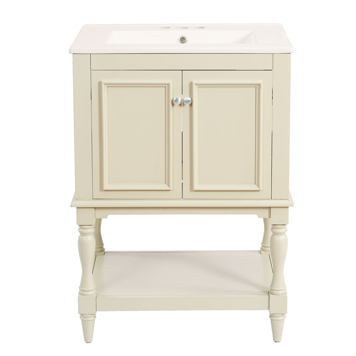 Modern Bathroom Vanity With Sink, Rectangular Cabinet With Open Shelf And Closed Storage