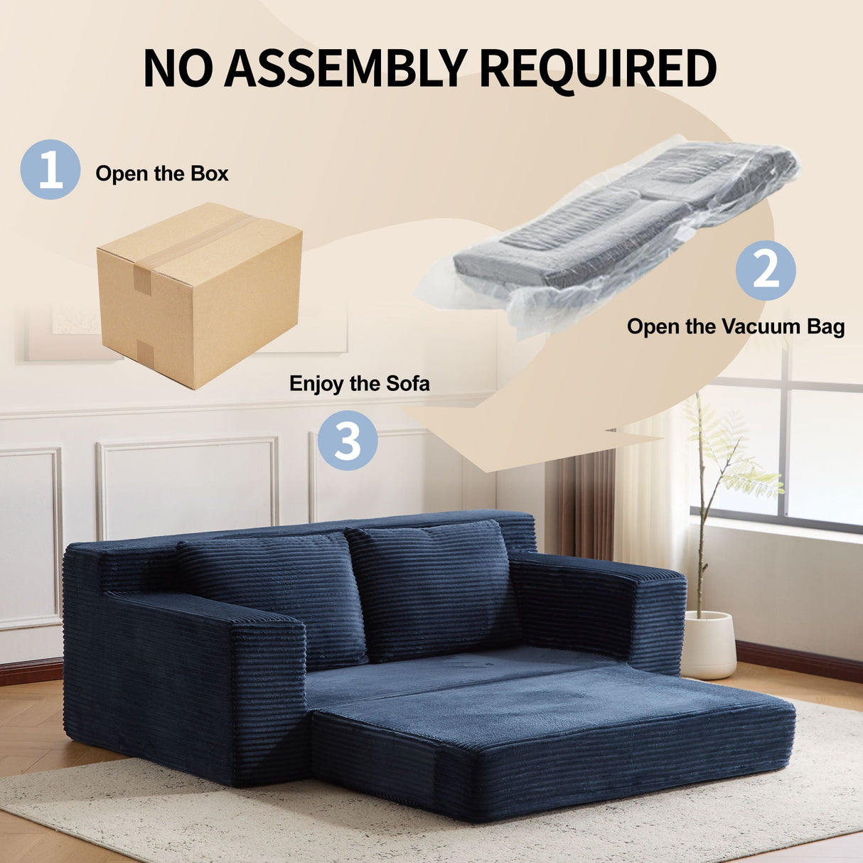 Comfortable Deep Seat Loveseat Sofa Bed, Reversible Cushion With Pillows