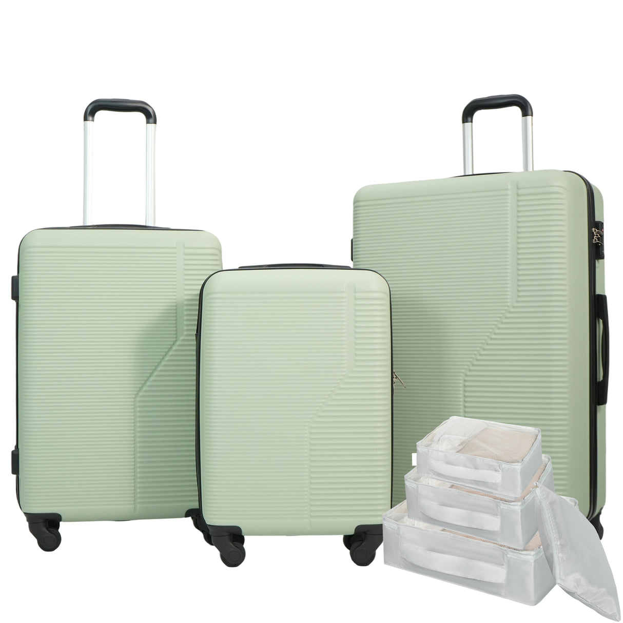 7-Piece Luggage Set ABS Lightweight & Durable Suitcase, (20/24/28), Green
