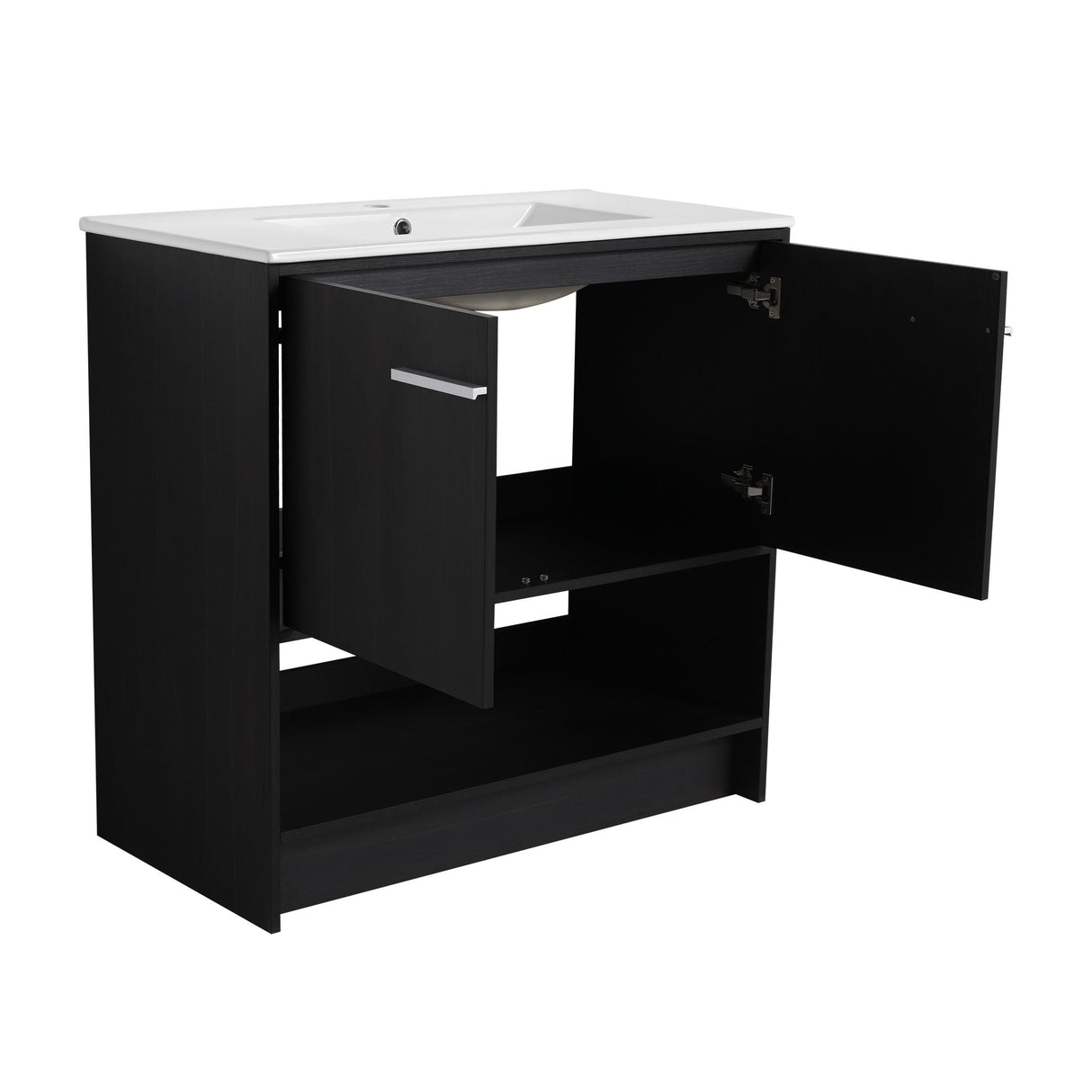 Modern Bathroom Vanity With Ceramic Sink, Freestanding Cabinet, Soft Closing Doors