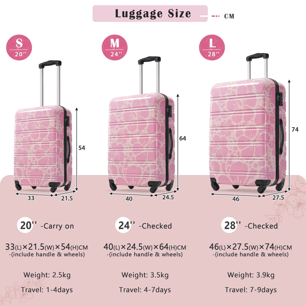 Hardshell Luggage Sets 3 Pcs Spinner Suitcase with TSA Lock