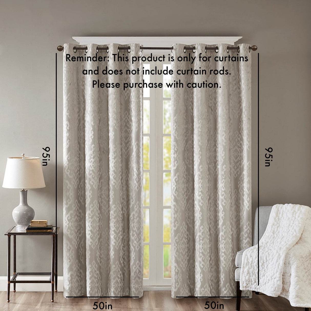 Knitted Jacquard Damask Total Blackout Grommet Top Curtain Panel(Only 1 Pc Panel)