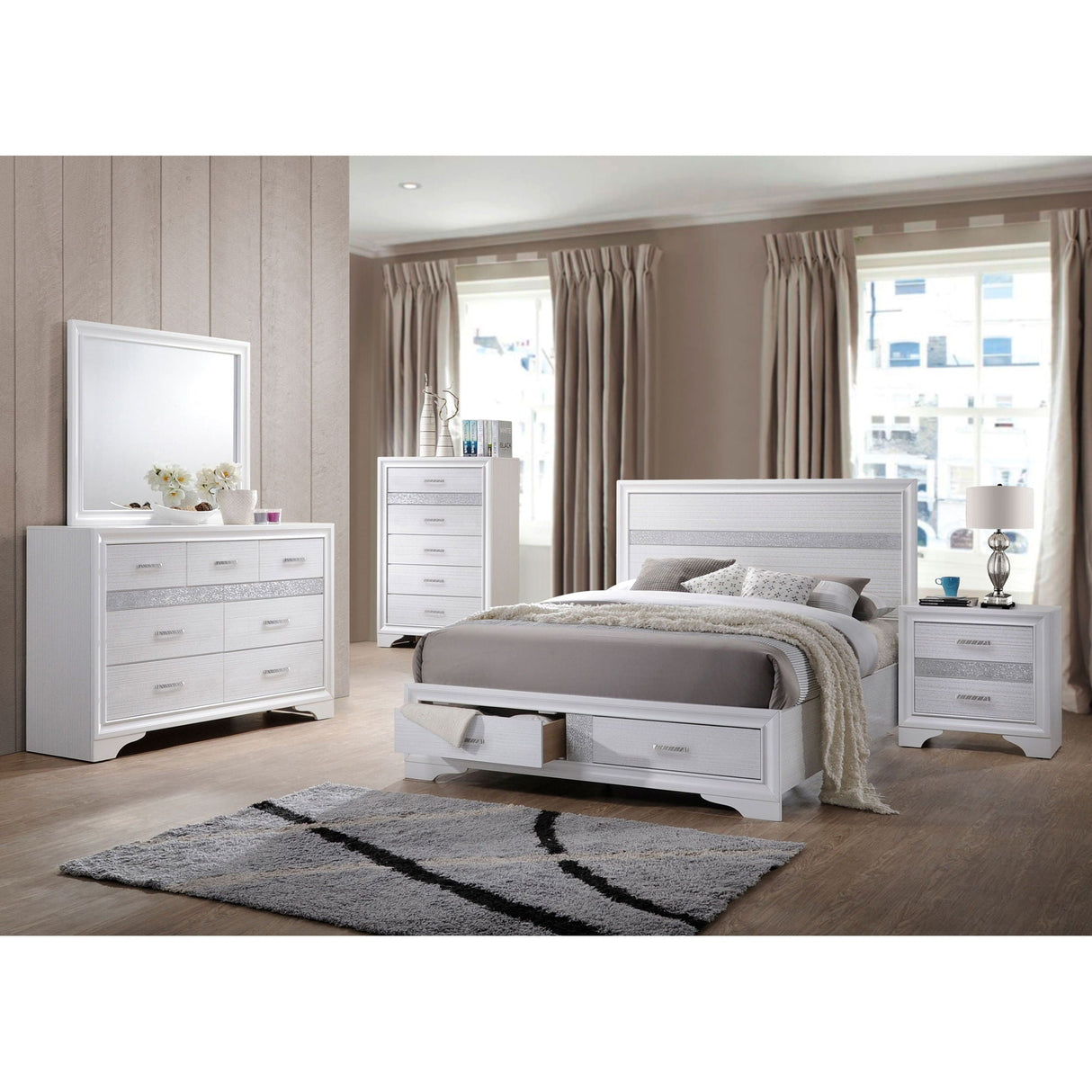 California King Storage Platform Bed With 2 Drawer - White