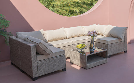 7-piece-patio-furniture-set,-all-weather-boho-outdoor-conversation-set-sectional-sofa-with-water-resistant-fabric-Outdoor-Furniture-Sets