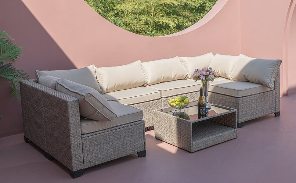 7-piece-patio-furniture-set,-all-weather-boho-outdoor-conversation-set-sectional-sofa-with-water-resistant-fabric-Outdoor-Furniture-Sets