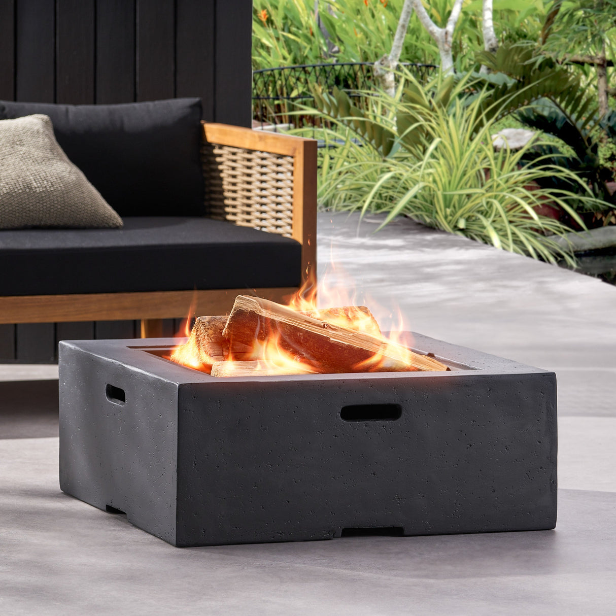Outdoor 29' Square MgO Wood-Burning Fire Pit, Dark Gray