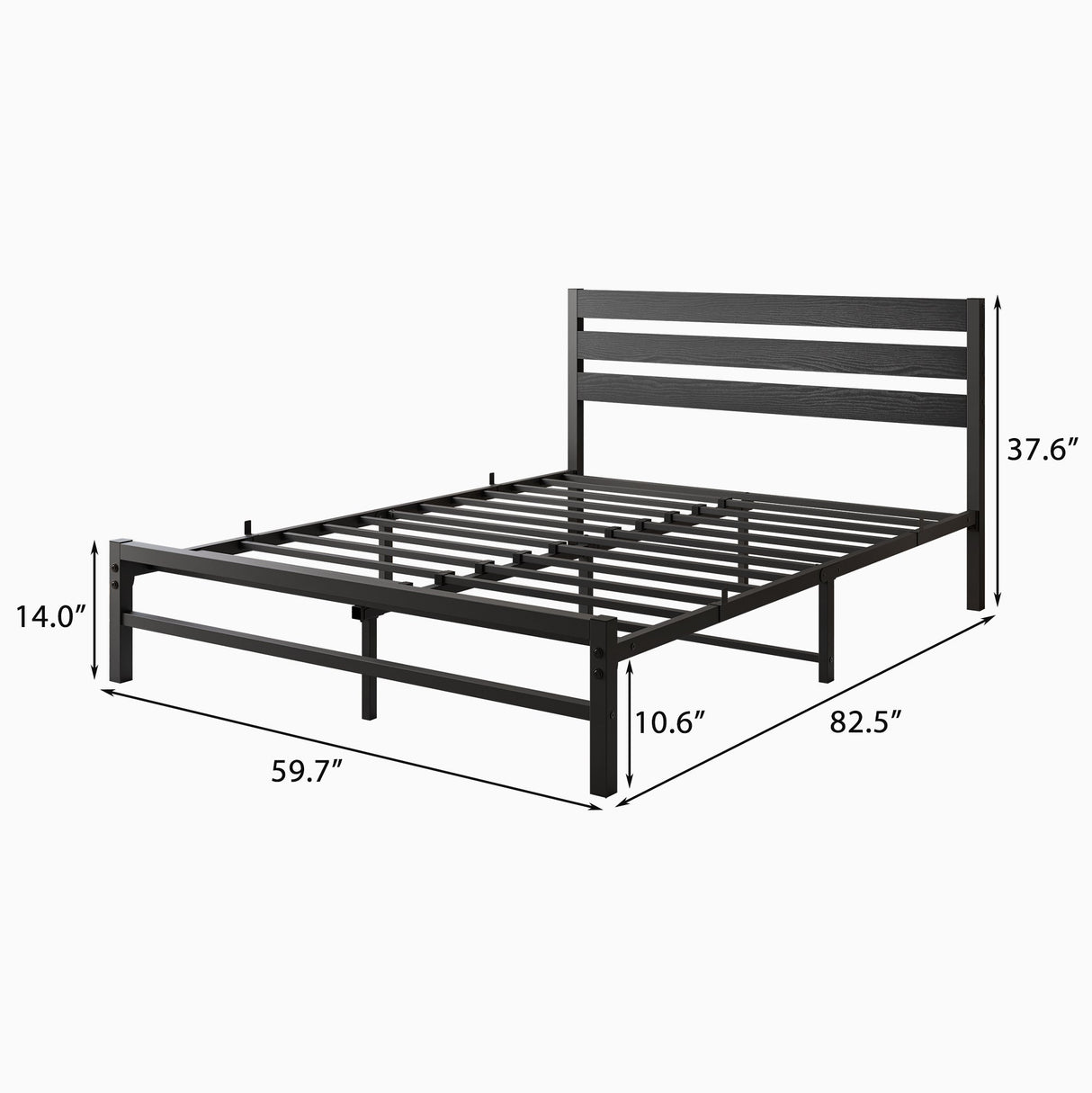 Industrial Platform Bed with Storage and Vintage Wood Headboard - Black