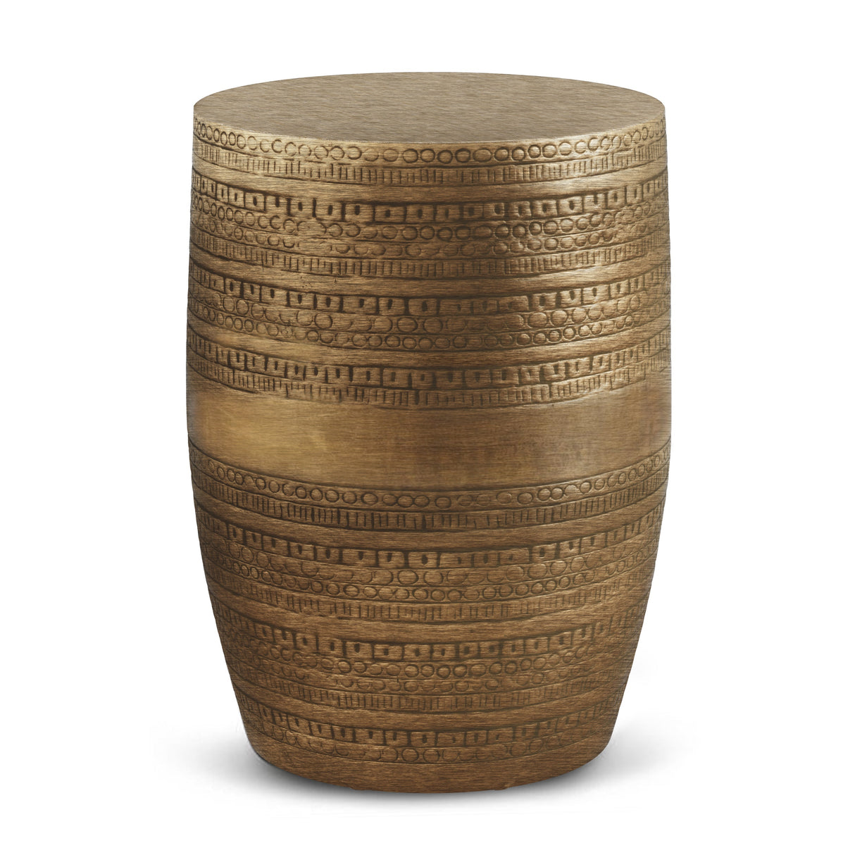 Johnsen 15 Inch Wide Tribal Pattern Metal Accent Table in Antique Gold