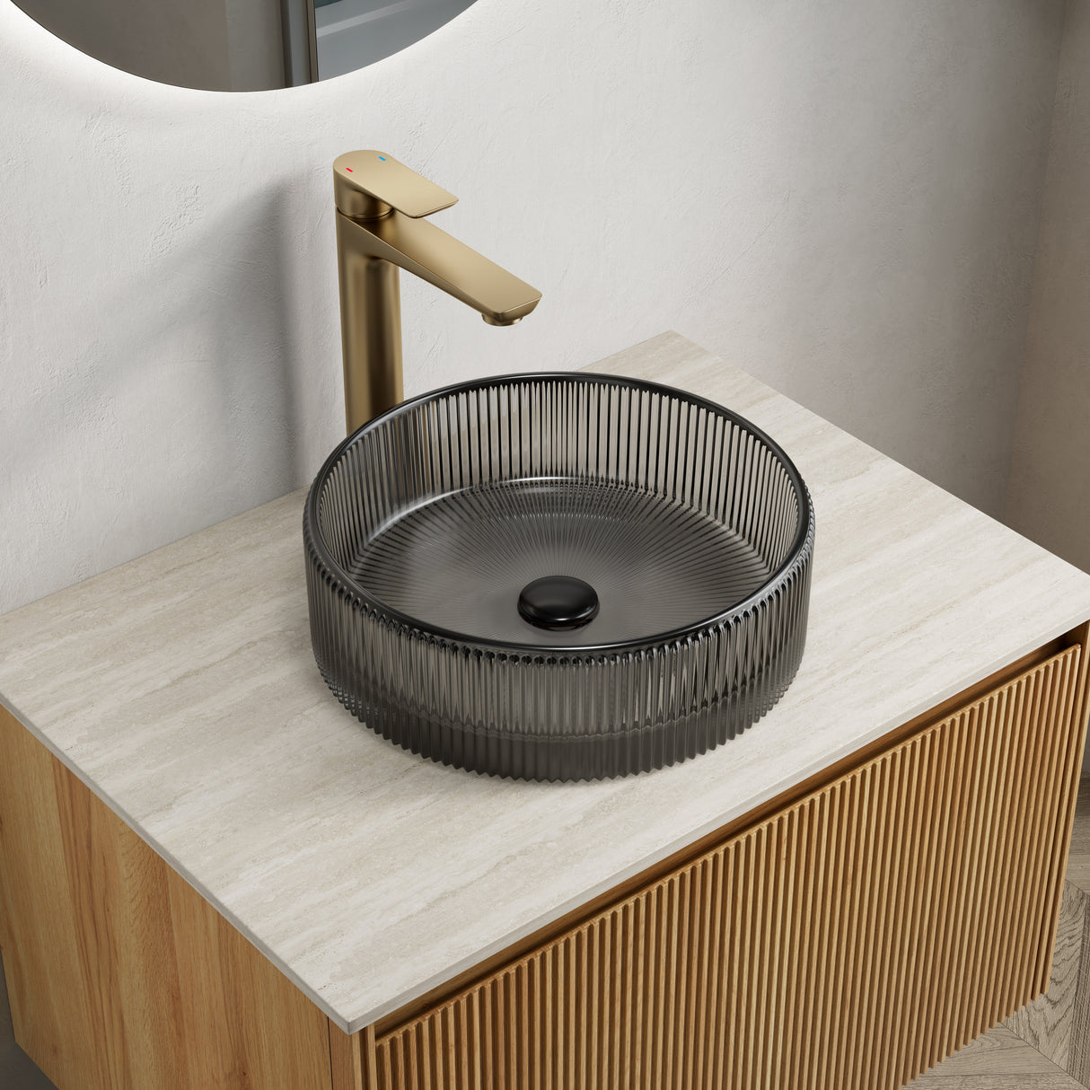 Sonny 14'' Bathroom Round Crystal Glass Sink without Faucet