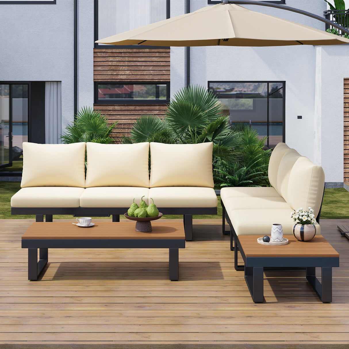 Outdoor Sectional Sofa Set with Adjustable Reclining Seats