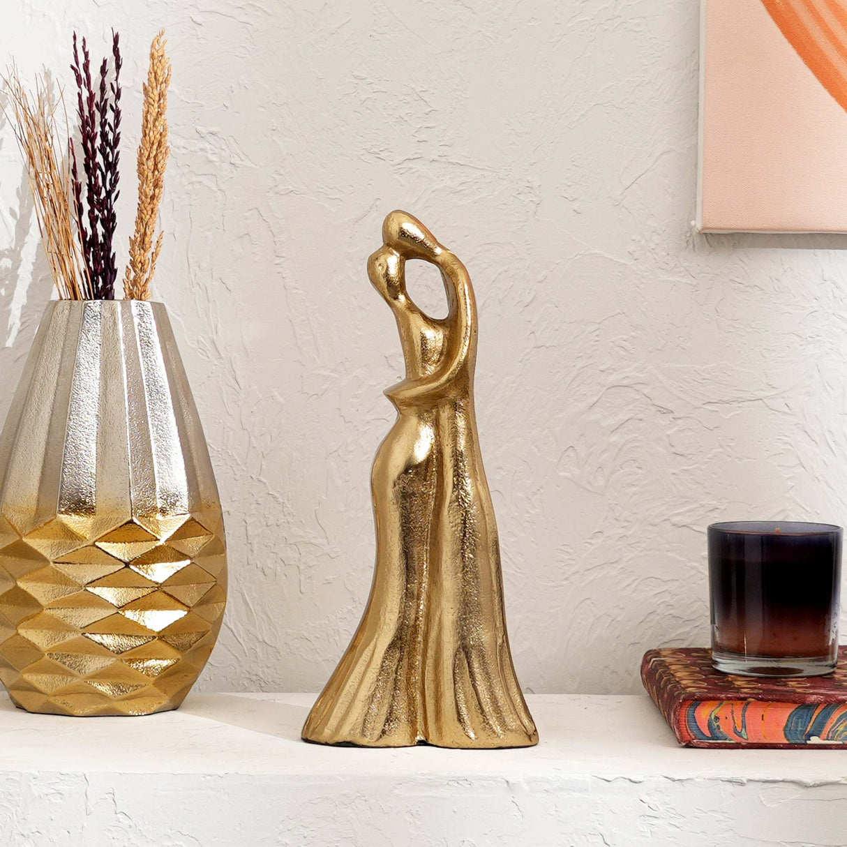 Elegant-Dancing-Angel-Sculpture--12'-Gold-Polished-Aluminum-Decorative-Figurine-