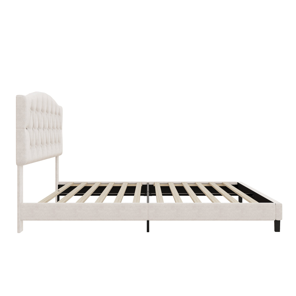 Upholstered Platform Bed with Saddle Curved Adjustable Headboard and Diamond Tufted Details