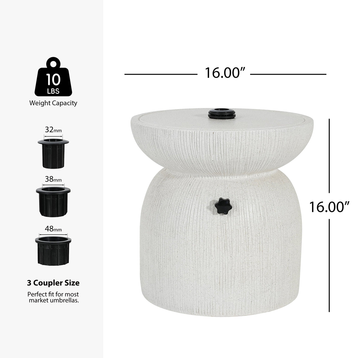 Odelia MGO Outdoor Patio Side Table Umbrella Base with Sand-filling DesignWhite Marble Finish