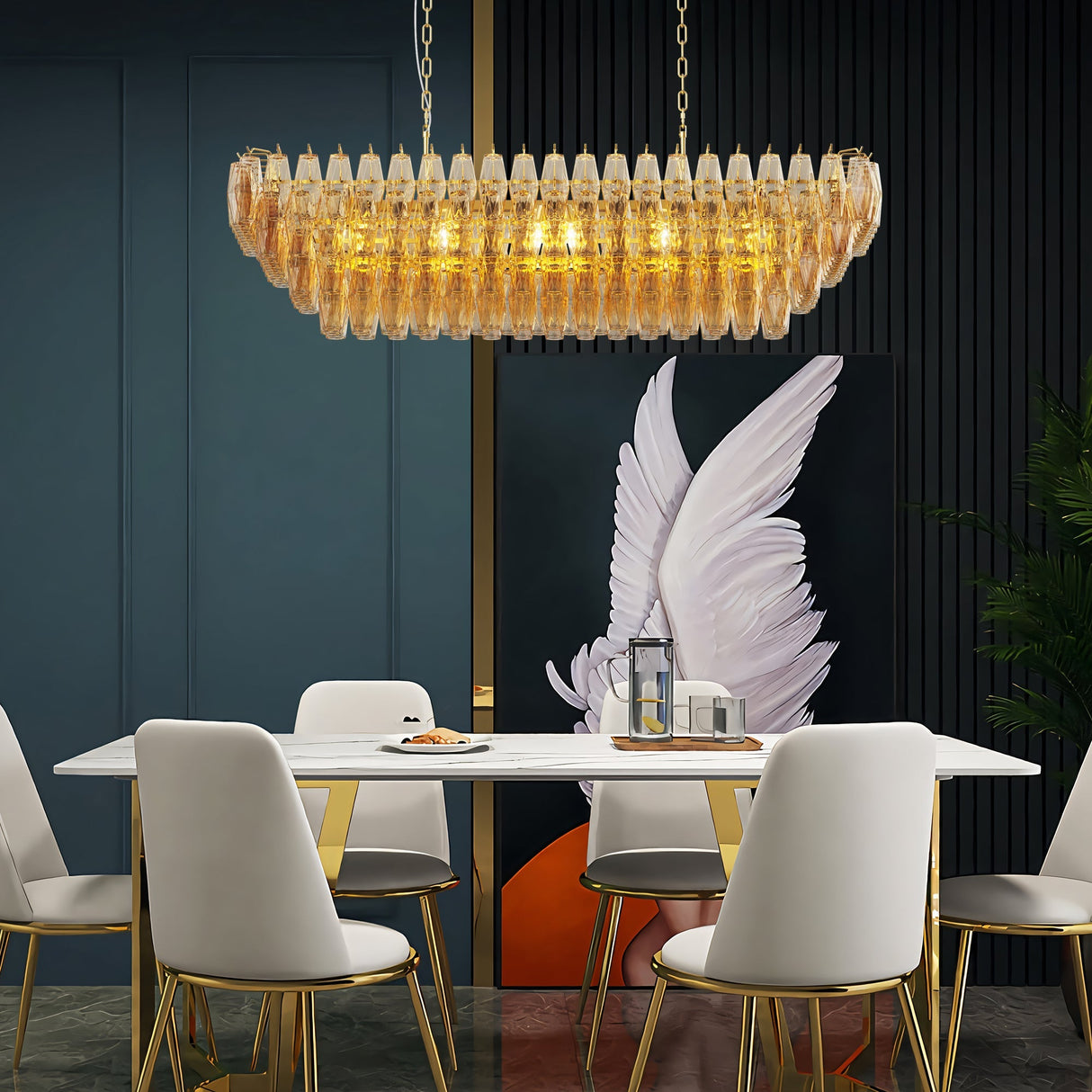 Modern Chandeliers for Dining Room, 54' Large Rectangle Gold Kitchen Chandelier Over Table, 12-Light with Smoke Glass Ceiling Lights, Farmhouse Pendant Lighting Fixture for Living Room Bedroom
