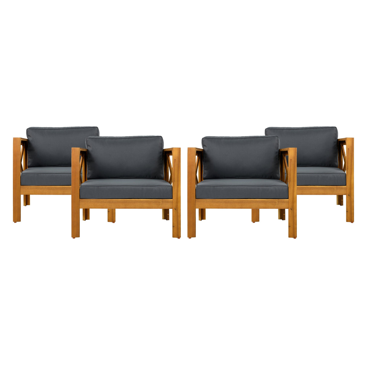 Patio Conversation Set with Foldable Acacia Wood Table and Cushioned Armchairs