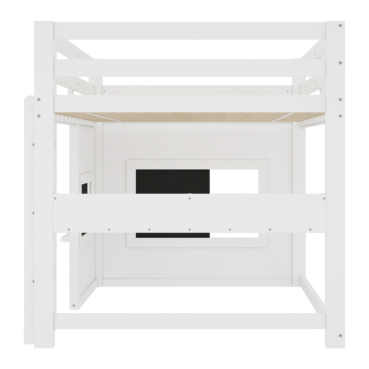 Twin Size Loft Bed With Sliding Chalkboard & Bookshelf