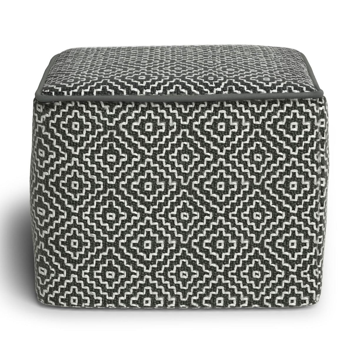 Briella - Square Woven Outdoor / Indoor Pouf - Gray / White