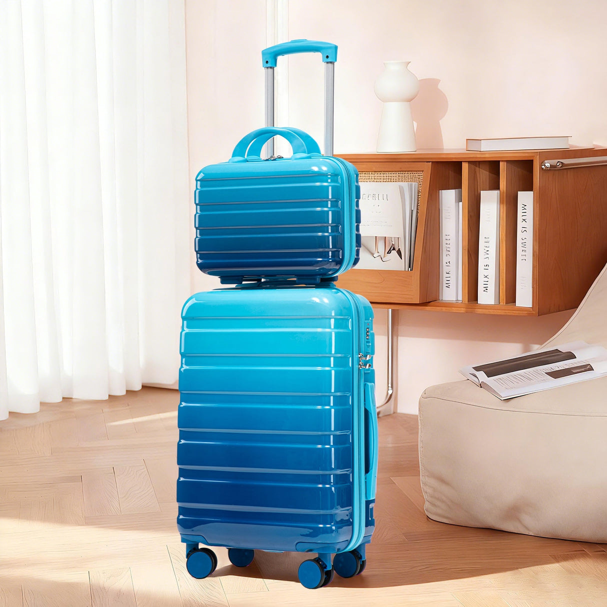 14'/20' 2-Pcs PC Spinner Wheel Luggage Set with Gradient Color and Lock