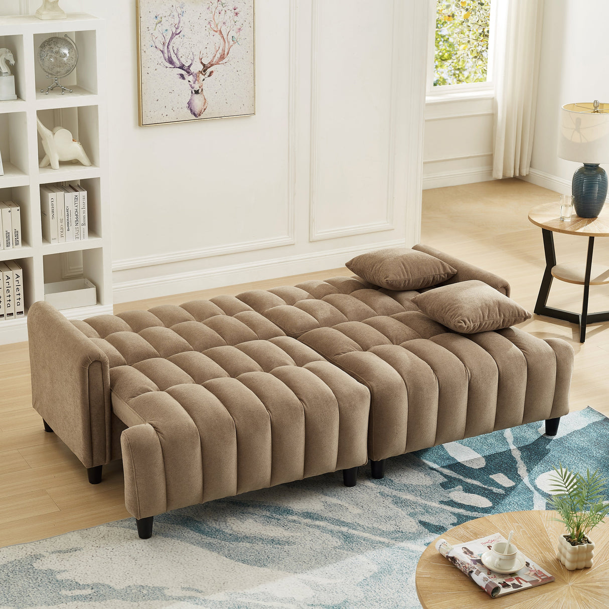 83'' Futon Sofa Bed with Adjustable Backrest and 2 Pillows