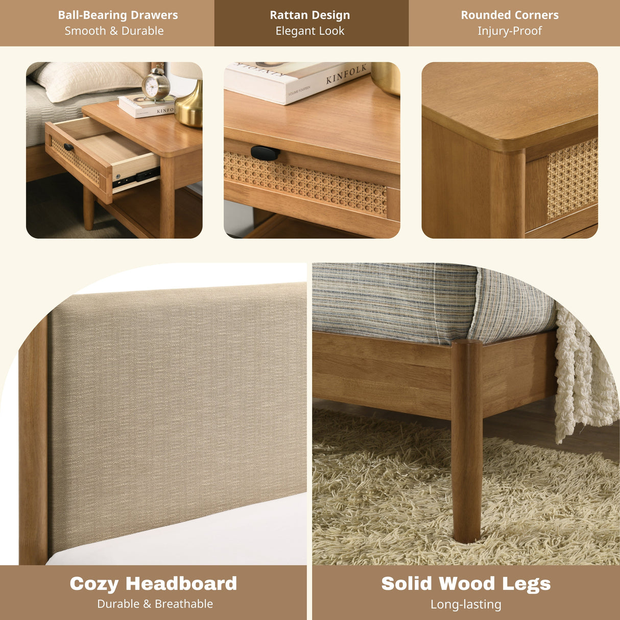 Vichy 5-Piece Rubberwood Queen Bedroom Set