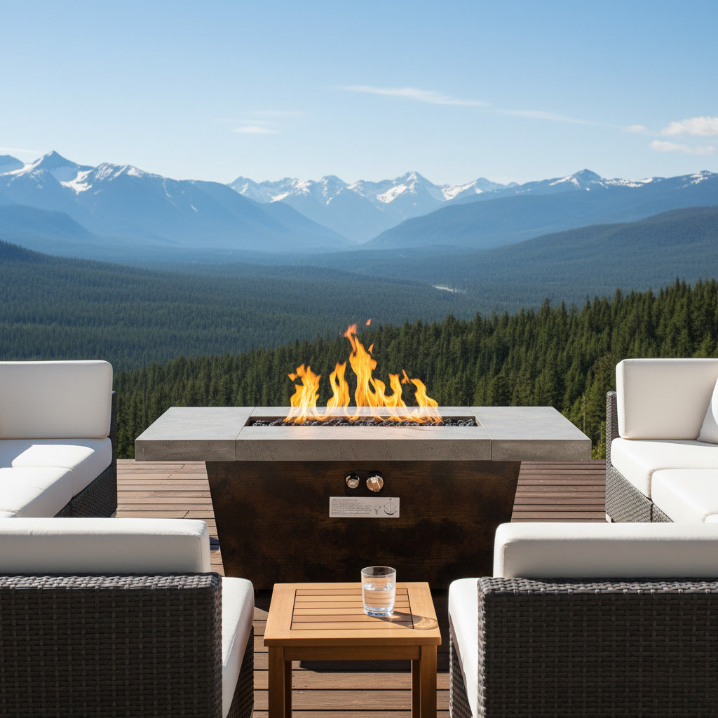 42 Inch Gas Fire Pit Table with Cement Texture Finish