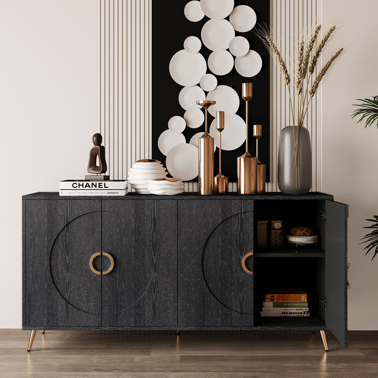 Modern Lacquered 4 Door Wooden Cabinet