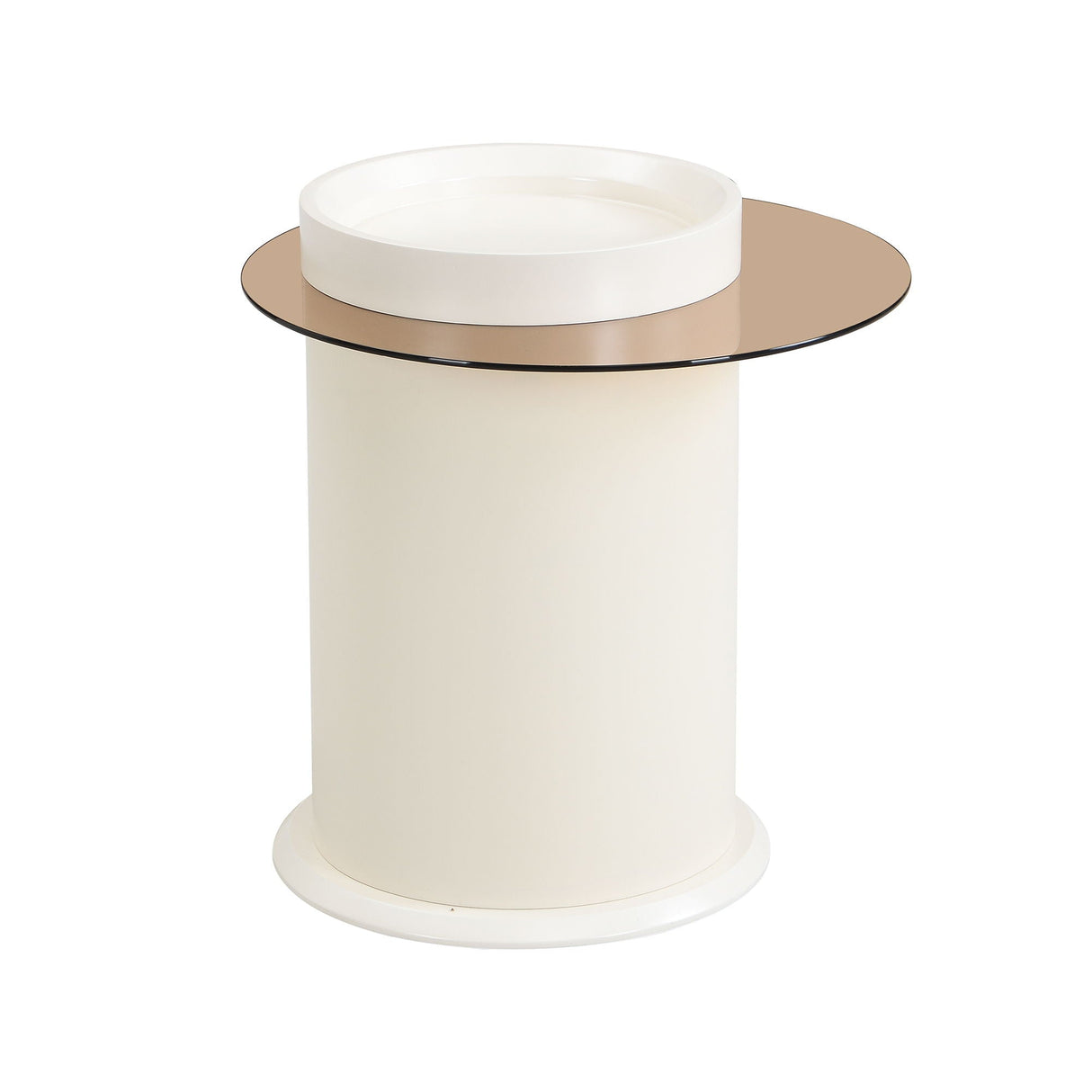 Modern Round Coffee Table (Set of 2), 360 Degree Rotatable Flower Shaped Top With 2 Drawers, Top Circle Side Table End Table With Glass For Living Room - Off White