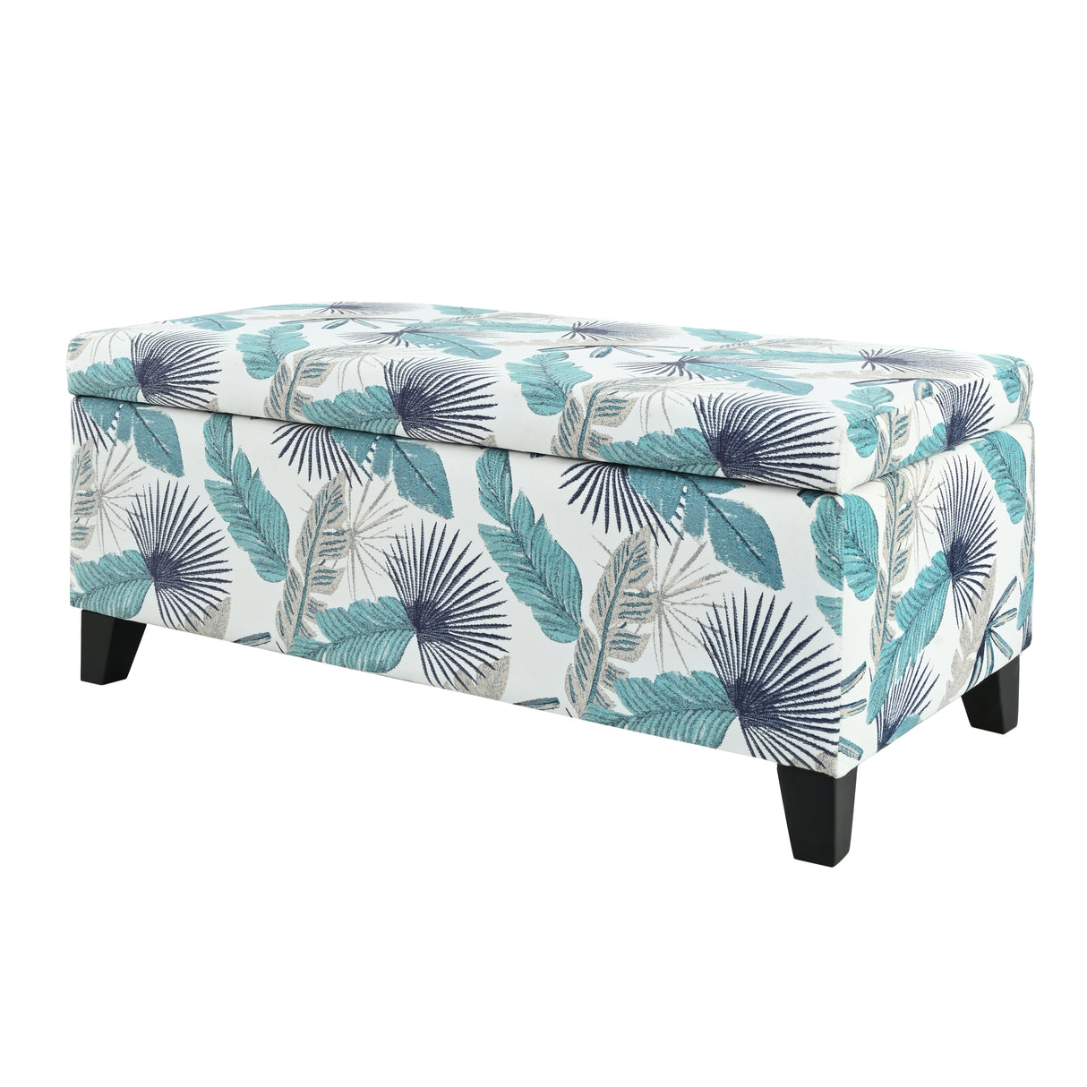 Charming Floral Storage Ottoman with Upholstered Fabric and Wood Frame, 38.75' Length