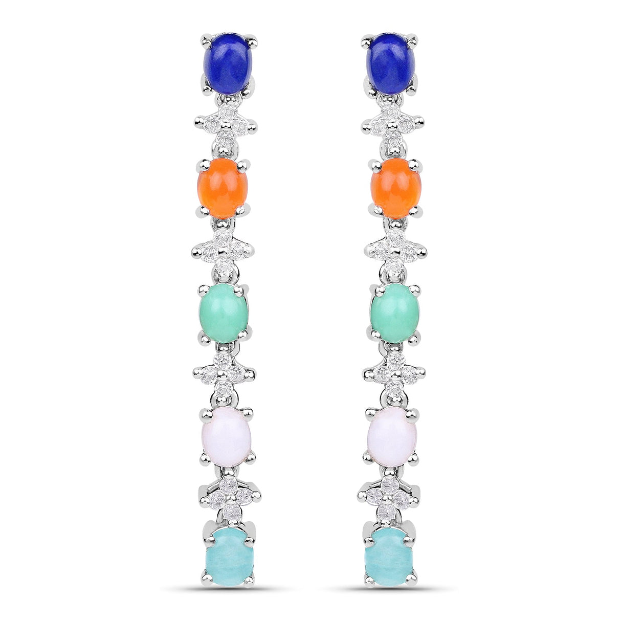 4.40 Carat Genuine Multi Stone .925 Sterling Silver Earrings
