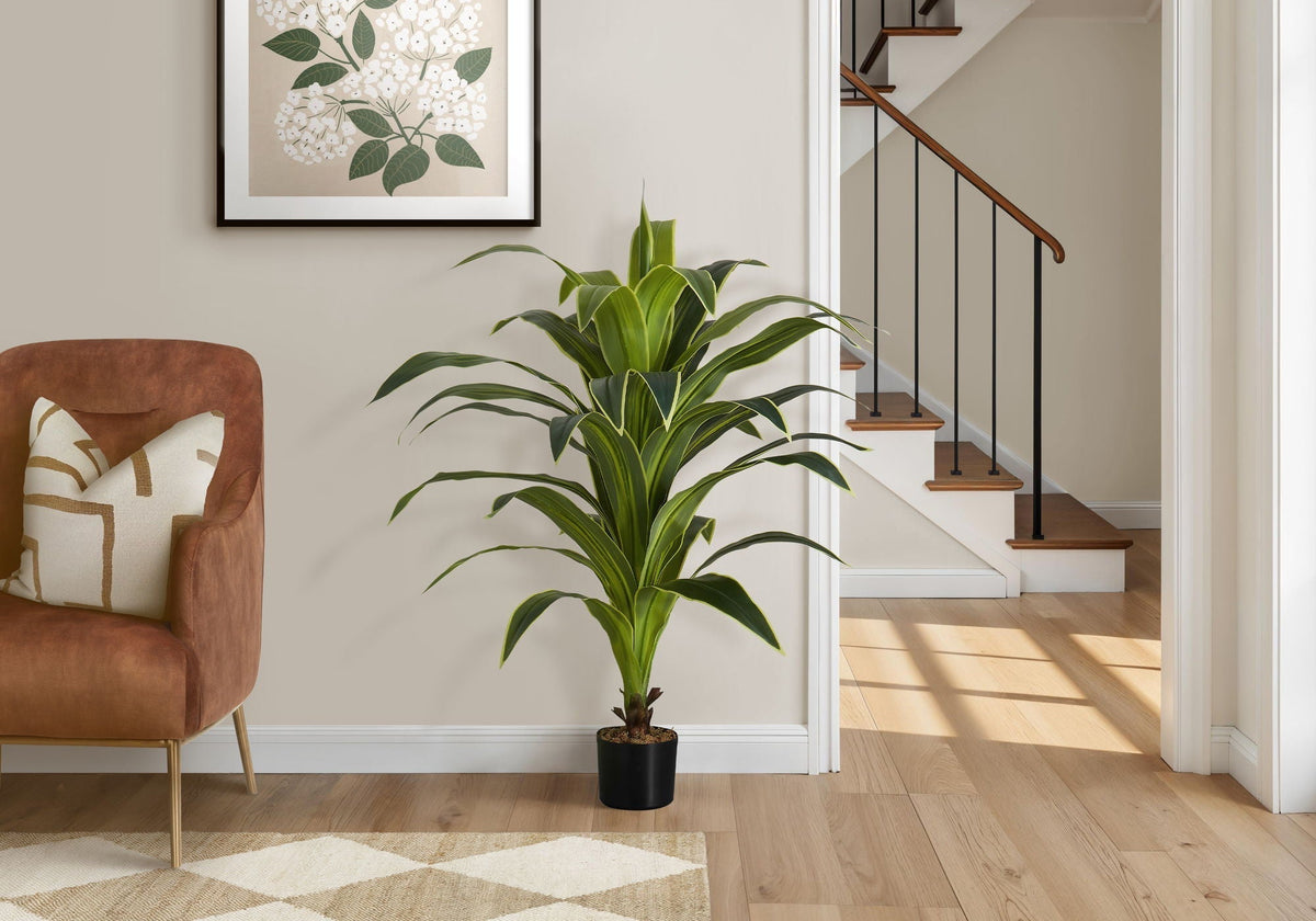 47" Tall, Artificial Plant, Dracaena Tree, Indoor, Faux, Fake, Floor, Greenery, Potted, Real Touch, Decorative - Green / Black
