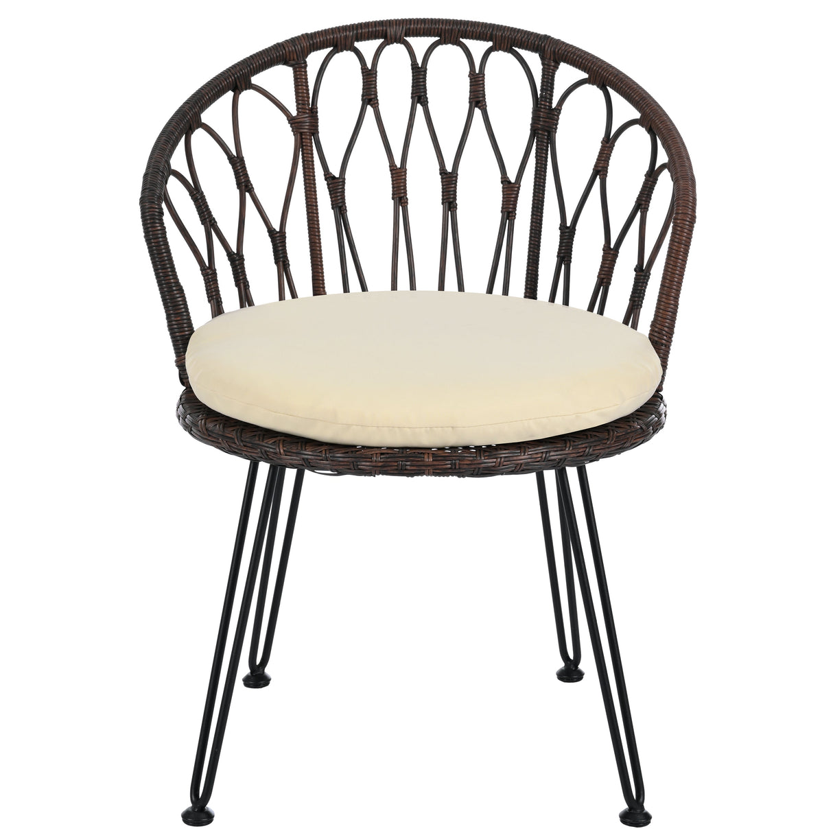 U_STYLE Outdoor Leisure Set, 2 Rattan Single Chairs with Glass Round Table
