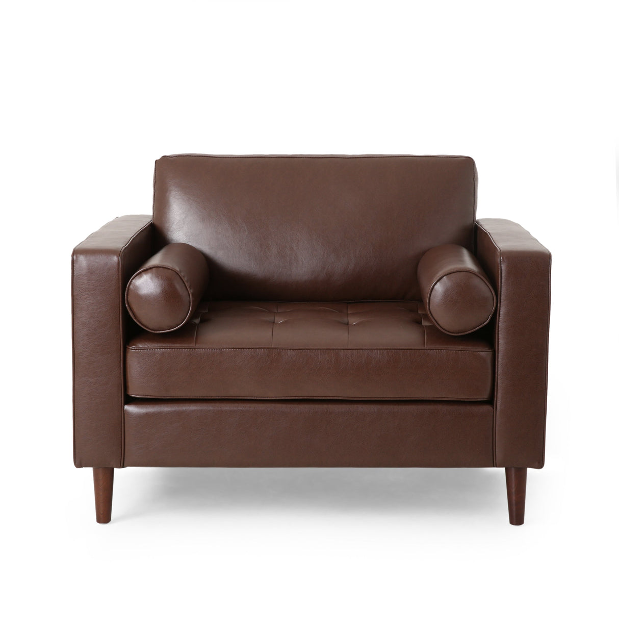 Sophisticated Club Chair with Relaxing Comfort in Dark Brown Faux Leather and Birch Wood