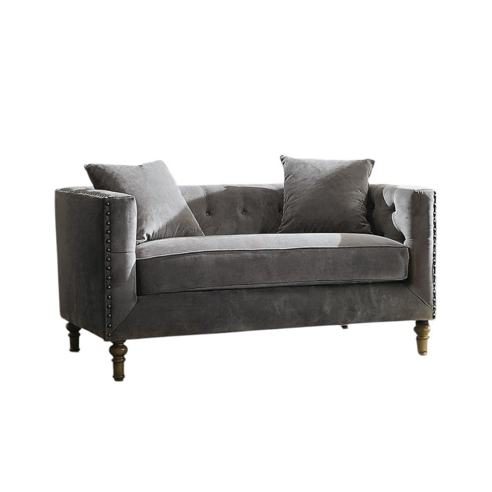 Sidonia Gray Velvet Loveseat With 2 Pillows
