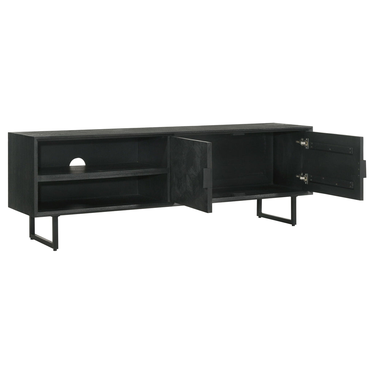 Manaya - 2 Door Stand With Open Shelving And Hidden Storage - Charcoal Black