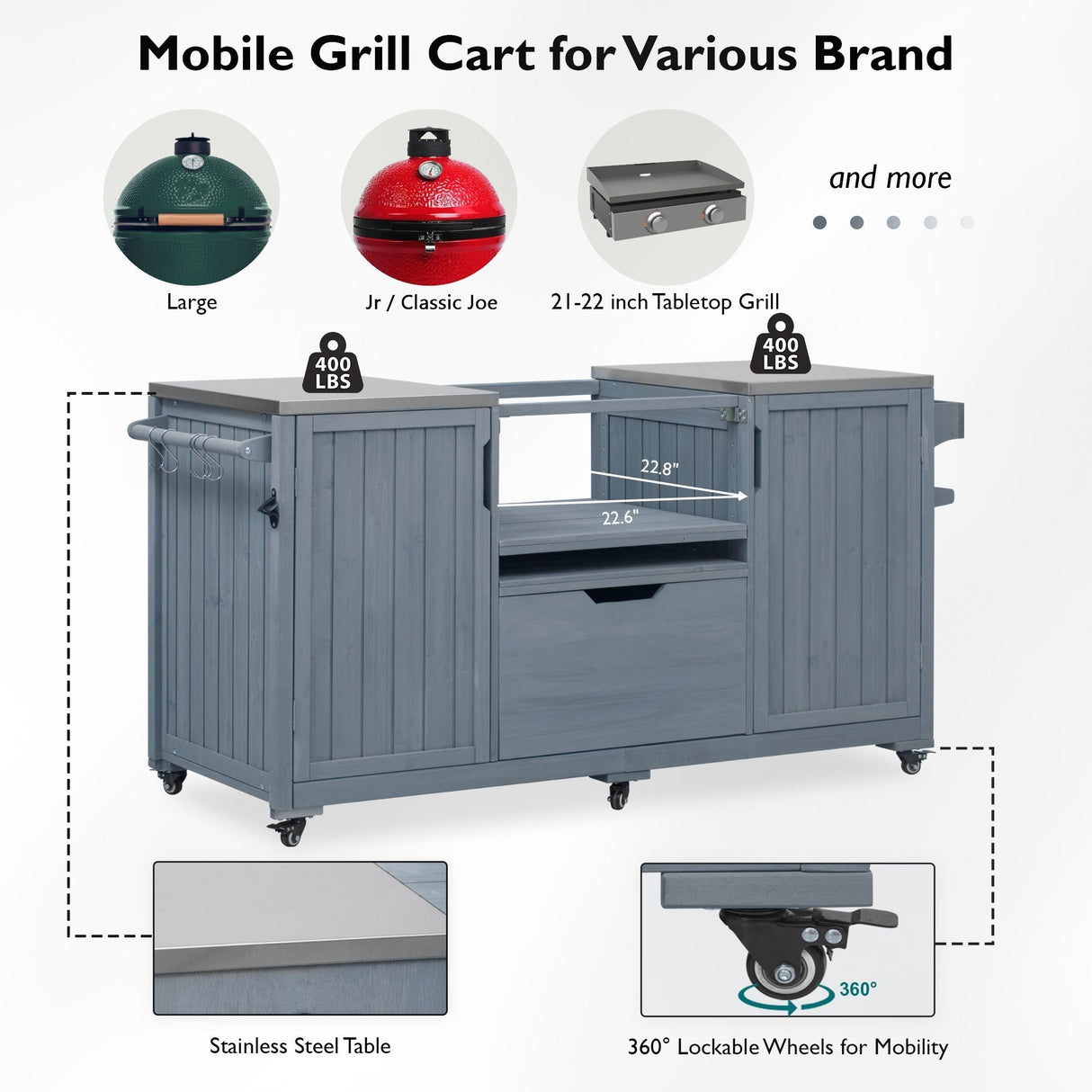 K&K 66.5" Outdoor Kitchen Island for Big Green Egg Grills