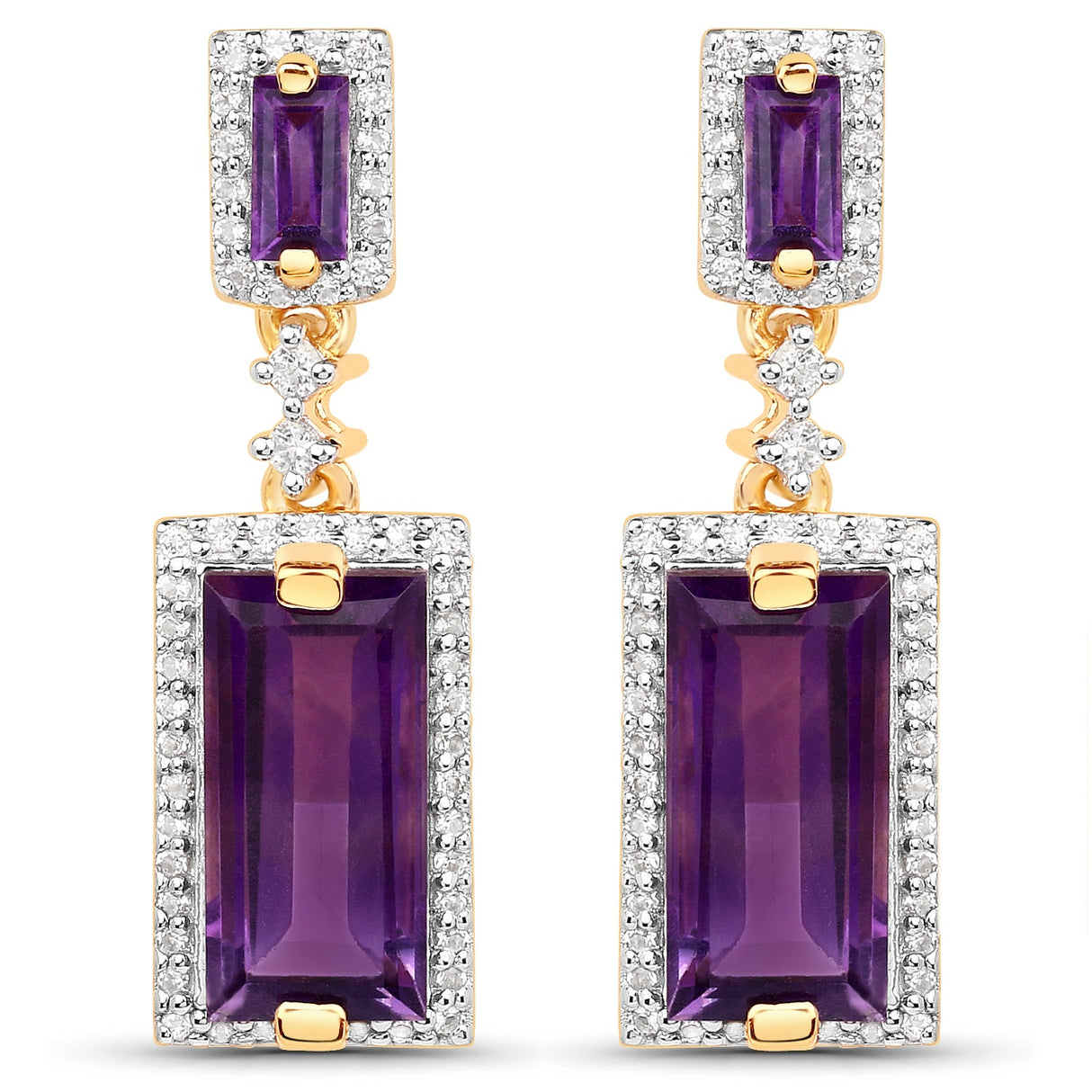 18K Yellow Gold Plated 6.01 Carat Genuine Emerald and White Topaz .925 Sterling Silver Earrings