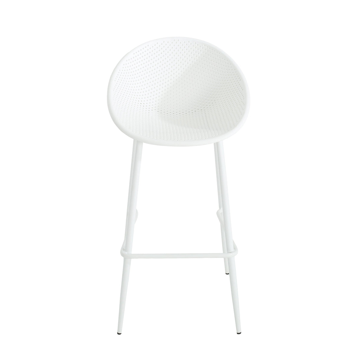 Modern Gable Outdoor Barstool Set of 2 with Weather-Resistant Plastic and Iron in White