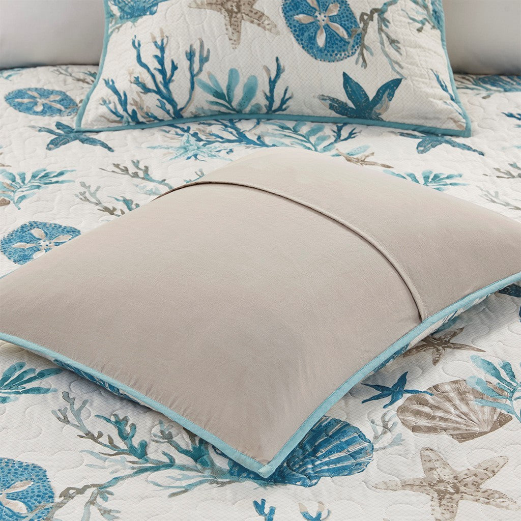 Aqua Cotton Sateen Quilt Set with Throw Pillows - King/Cal King