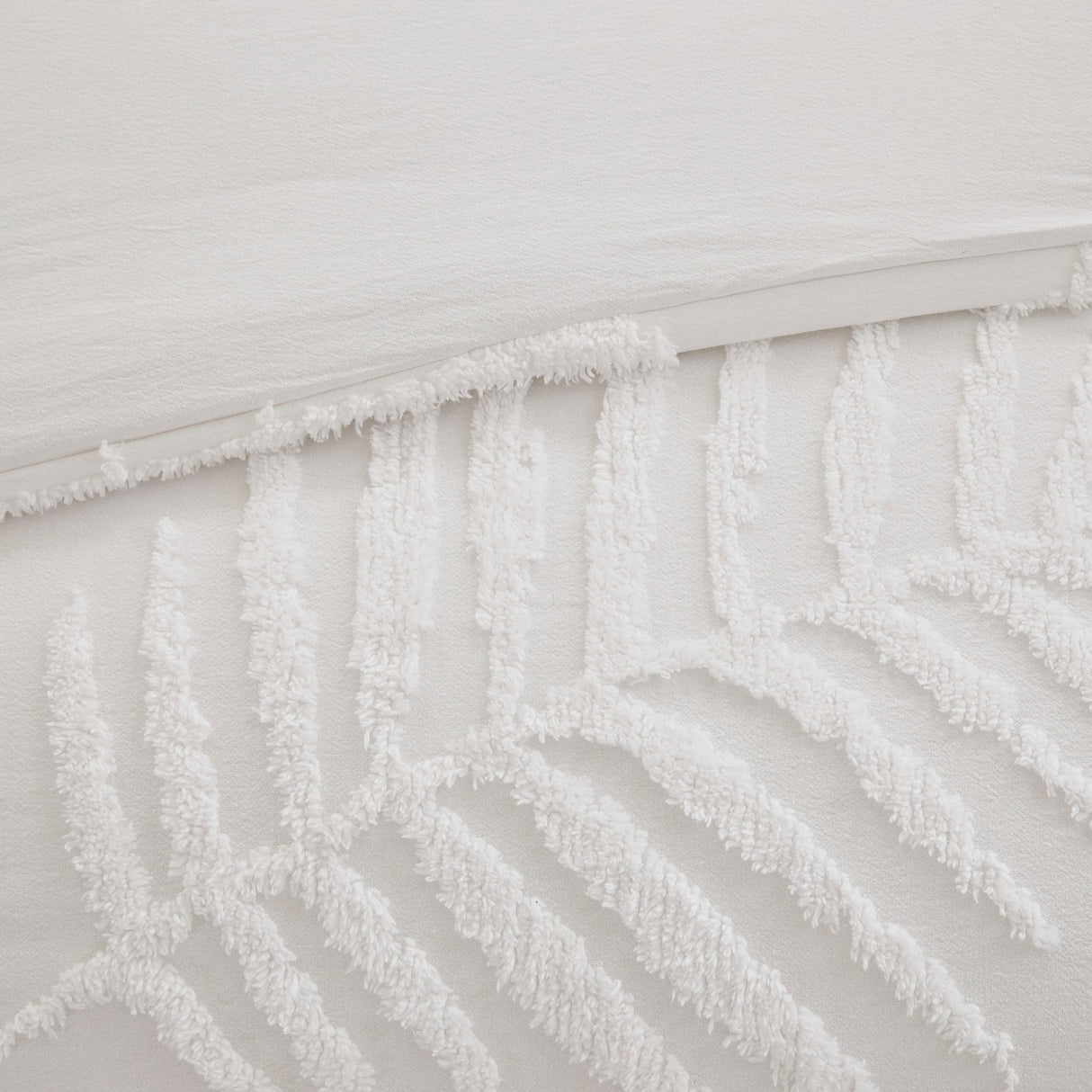 3 Piece Tufted Cotton Chenille Palm Comforter Set Off-White Full/Queen