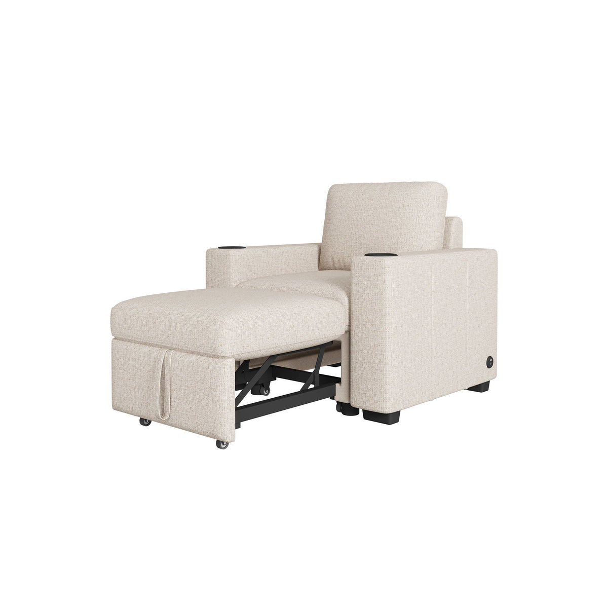 Single Pull Out Sofa Bed With USB Ports And Cup Holders